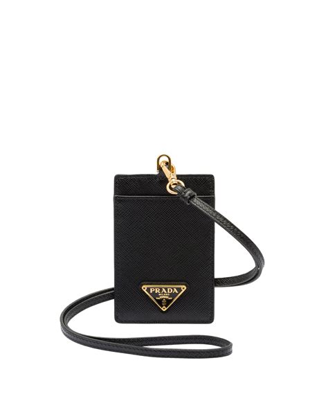 prada id holder lanyard|Black Saffiano Leather Badge Holder .